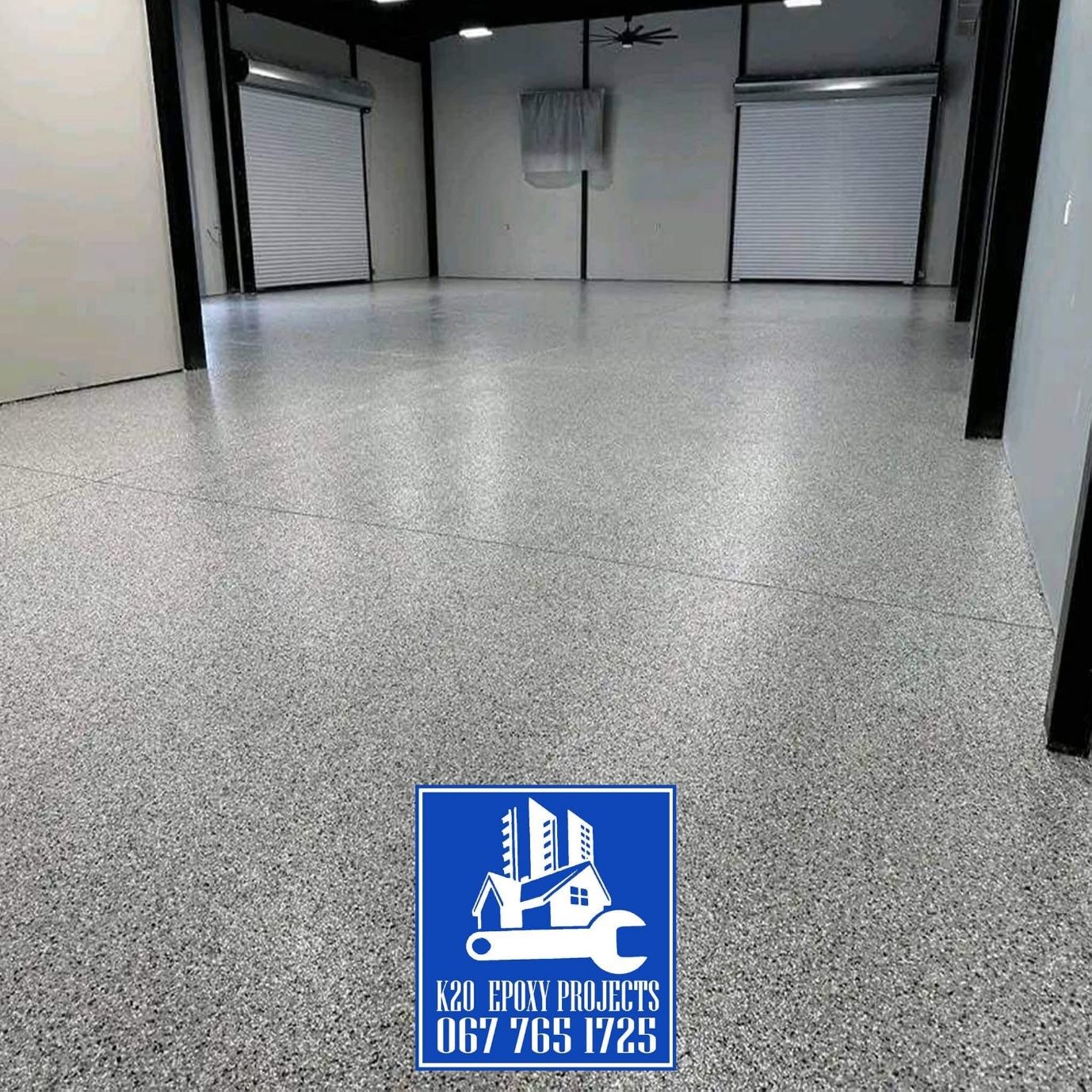 Speckled flake epoxy floor system in a commercial interior